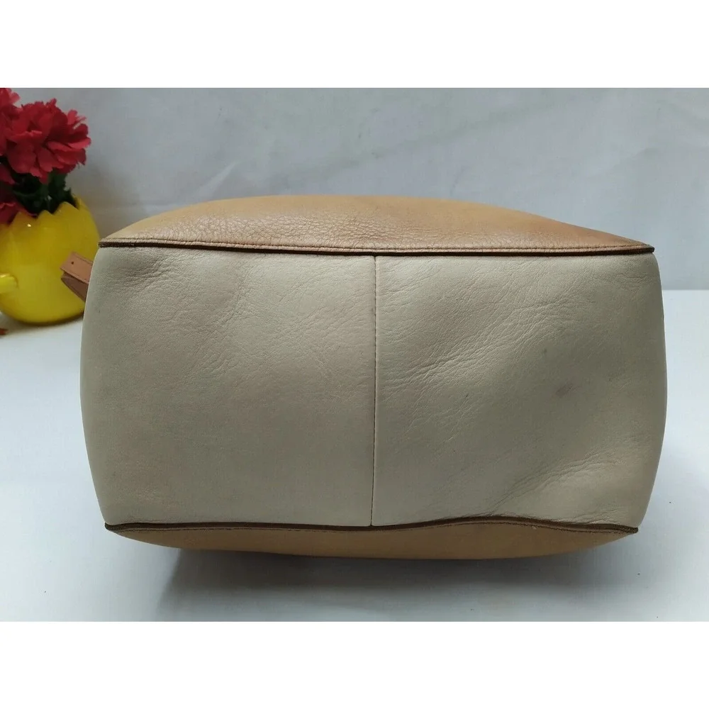 Madewell Colorblock Brown Ivory Leather Double Handles Satchel Shoulder Bag